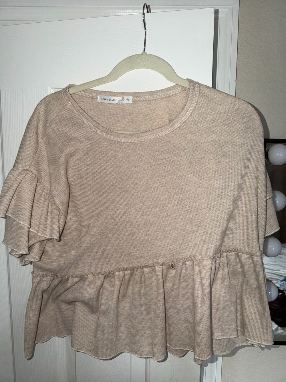 Altar'd State Beige Ruffle Peplum Top